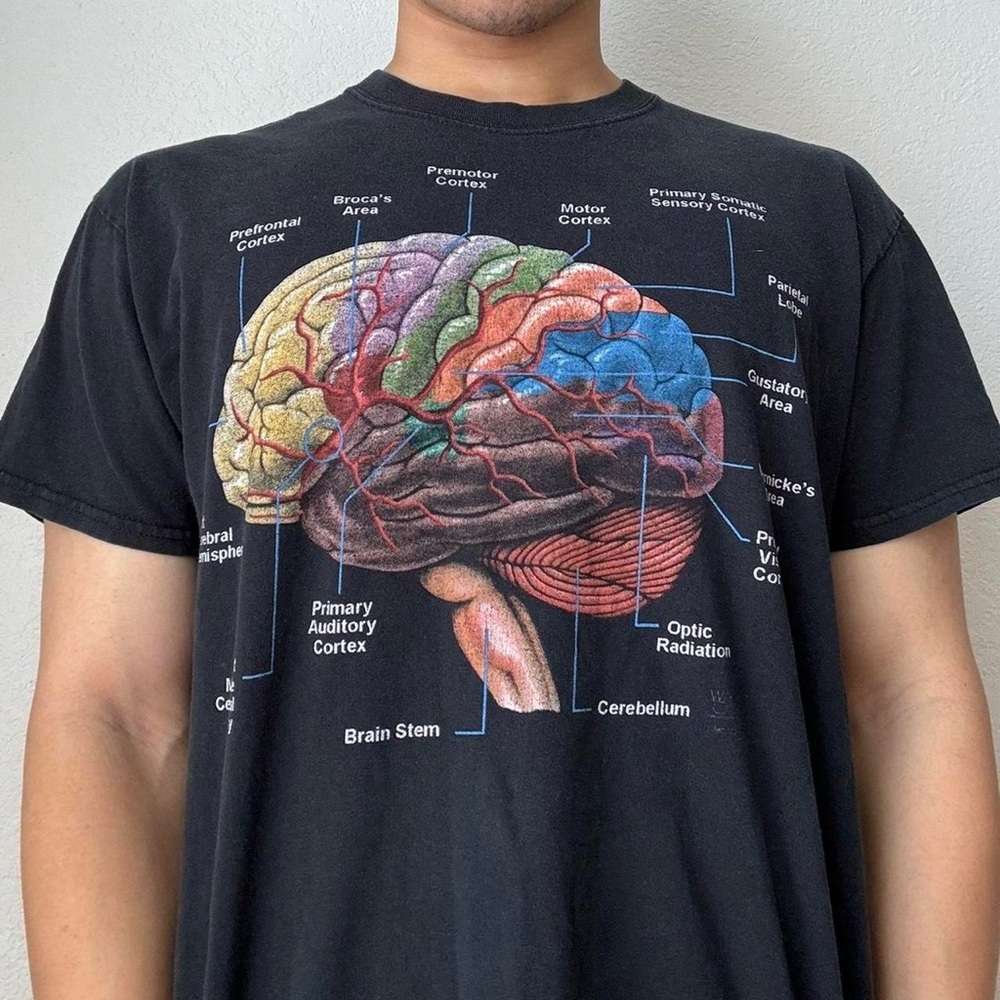 Vintage 2000s Science Center Anatomical Brain Graphic Tee - Black